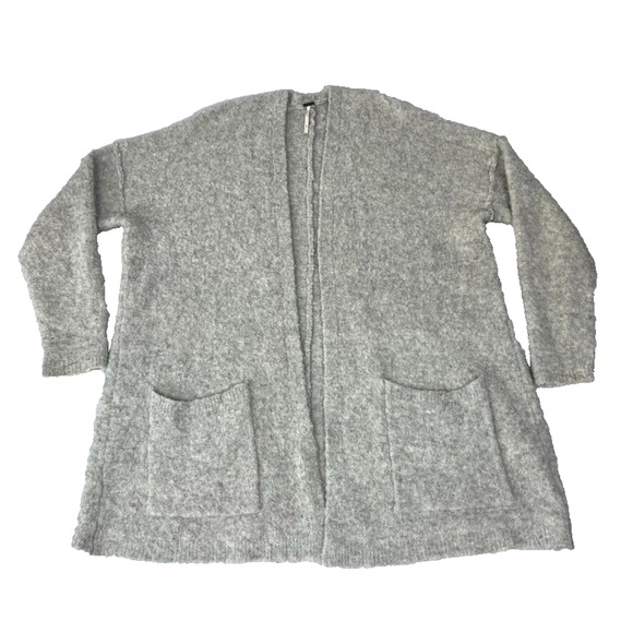 Free People Sweater Cardigan Women L Gray Phantom Open Front Grandpa Mohair Wool - Picture 1 of 7